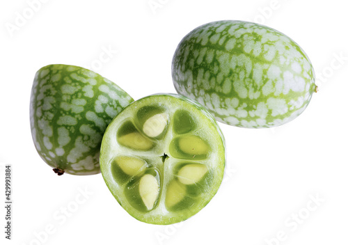 Cucamelon or Melothria scabra isolated on white. Mexican sour gherkin photo