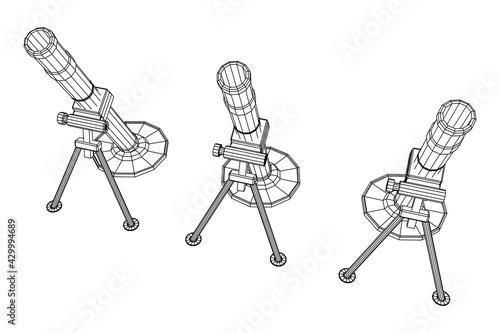 Firearm weapon army mortar and mine. Wireframe low poly mesh vector illustration