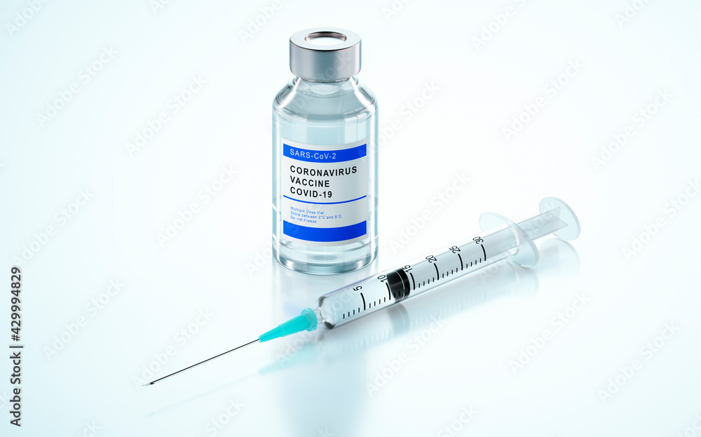 Vaccine and syringe with white background - 3D illustration Vaccine and syringe with white background - 3D illustration