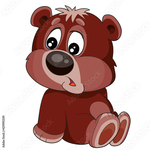 cute character of a little brown bear who sits on the ground, surprise, illustration cartoon, vector,