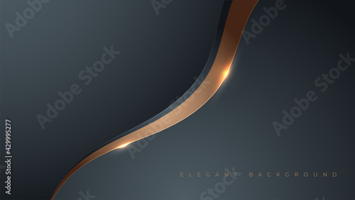 Elegant background with golden wavy shape in the dark. Business product modern banner vector illustration.