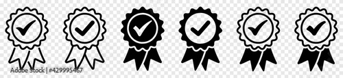 Approved check icon set, certified medal symbol, Approval quality sign,  vector illustration