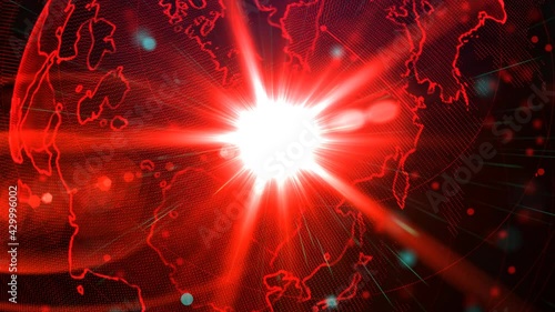 Digital planet of Earth. Rotating globe with shining continents. 3D animation with digital Earth and particles. Abstract global business concept.
