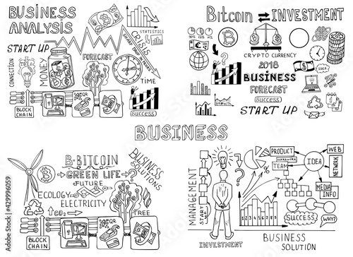 Business doodle sketch set  infographics elements isolated  vector shapes. It include lots of icons included graphs  stats  devices  chart  concepts  strategy. Vector hand drawn blueprint illustration