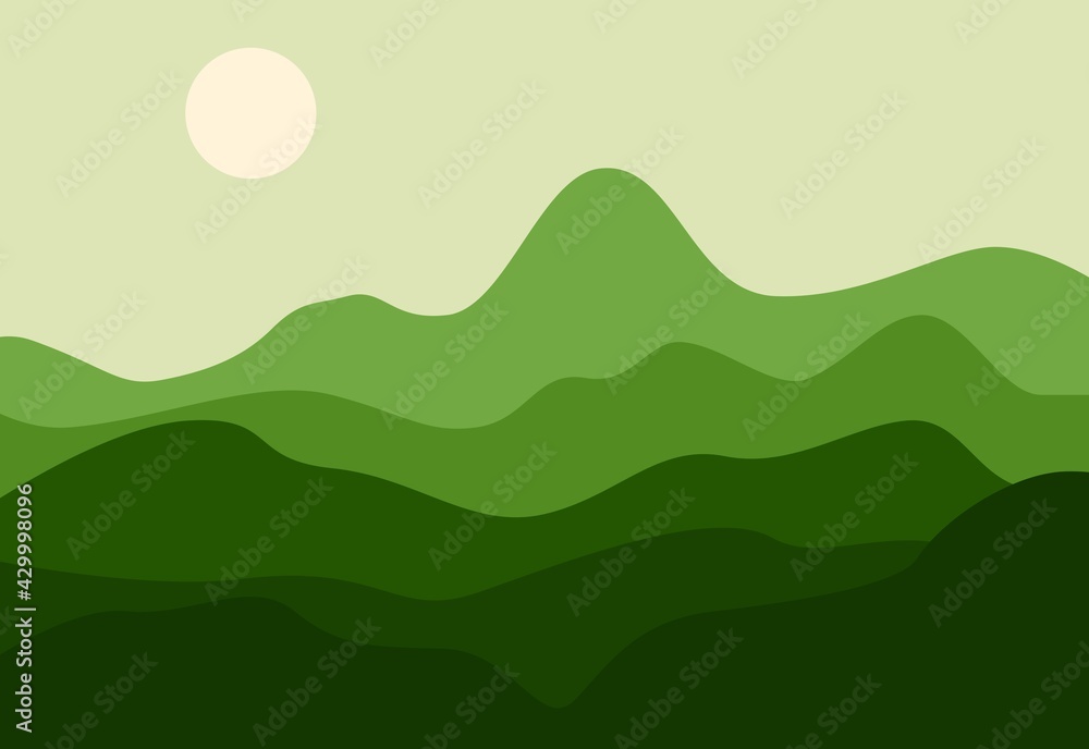 Mountains landscape with different colours and sun.