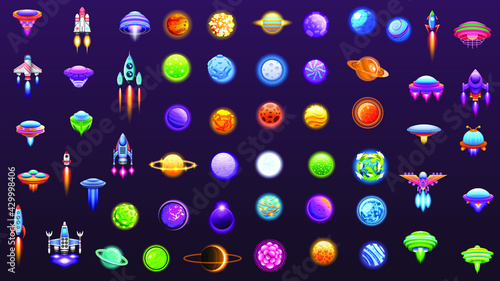 Set Abstract Collection Unidentified Flying Object Alien Ufo Planets SpaceShip Logo Vector Icon Symbol