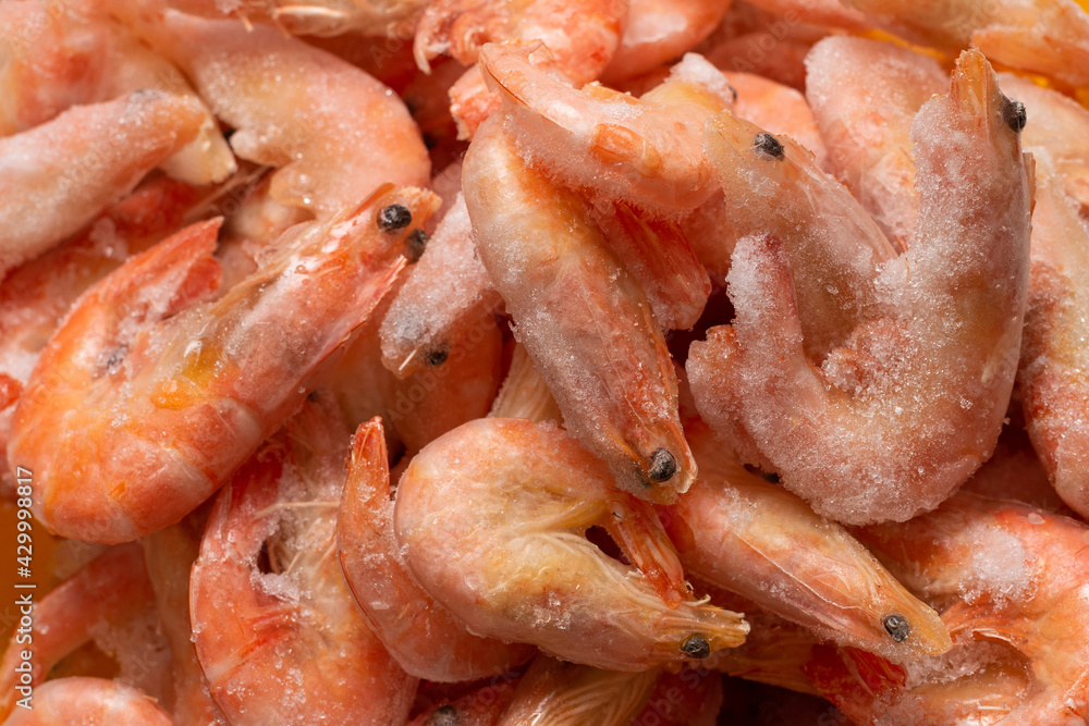 Fresh shrimps in ice. Top view. Fresh shrimps in ice. Top view.