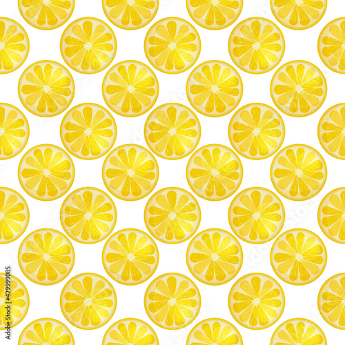 Juicy seamless pattern consisting of bright yellow lemons. Summer vector illustration.