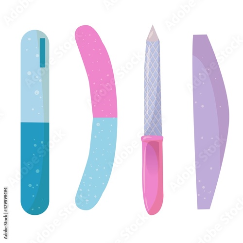 Nailfile. Bright color. Cartoon style manicure tools. Vector illustration isolated on white background.