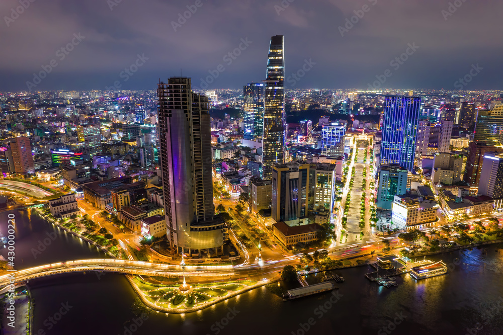 beauty skyscrapers along river light smooth down urban development. Financial and business centers in developed Vietnam beauty skyscrapers along river light smooth down urban development. Financial and business centers in developed Vietnam