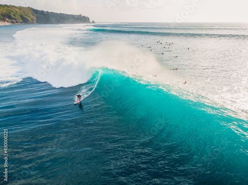 Photography Aerial view with surfing on ideal wave
