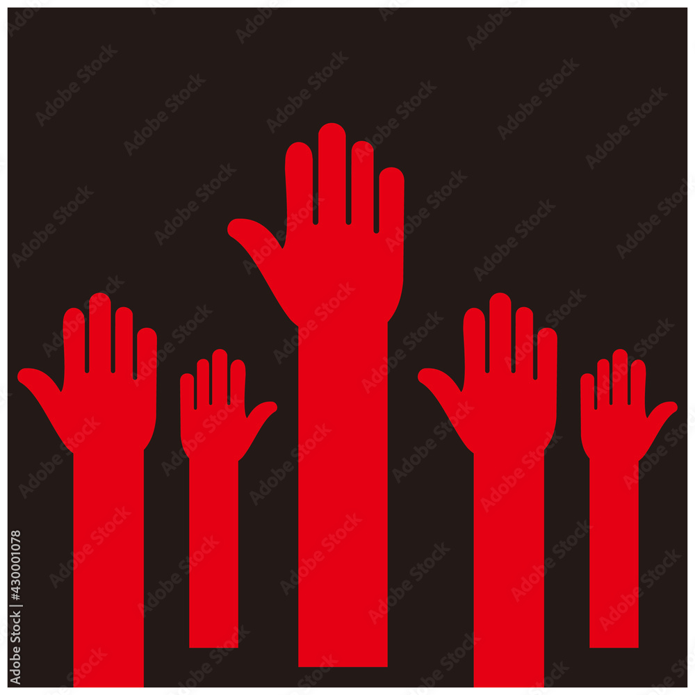 Obraz premium Raised hands vector poster on black background