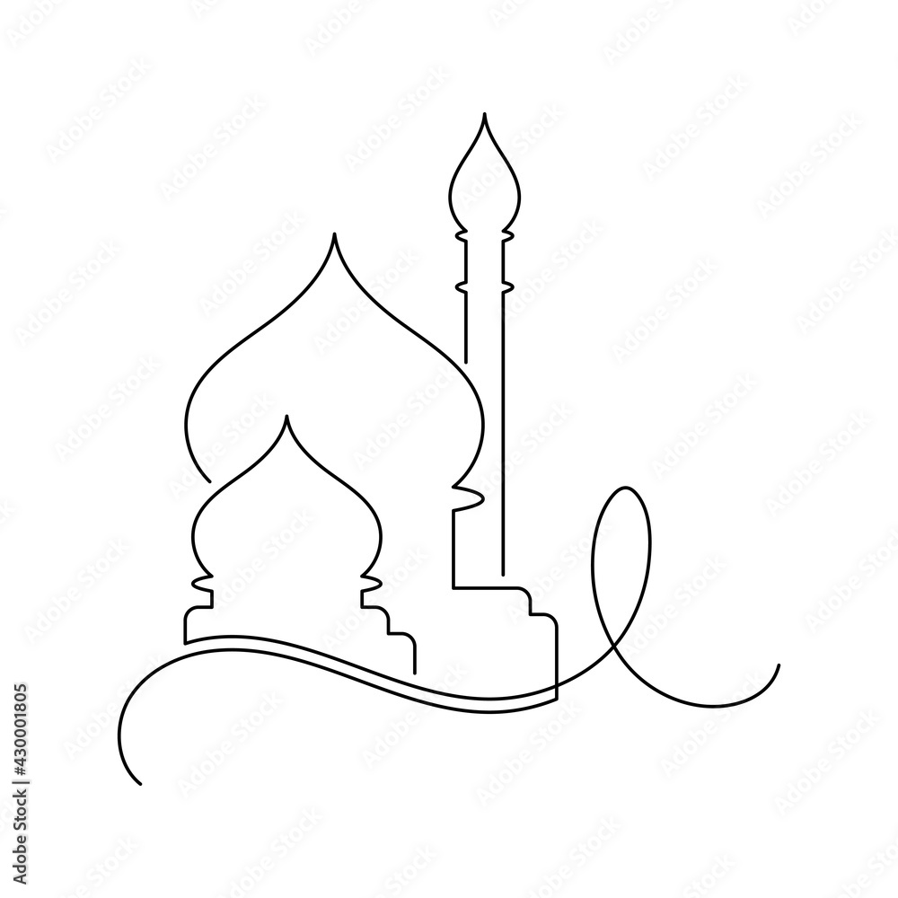 Vector Illustration of Islamic Mosque Line Art Drawing. Good for ...
