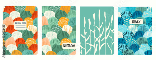 Cover page vector templates with wild grasses. Headers isolated and replaceable