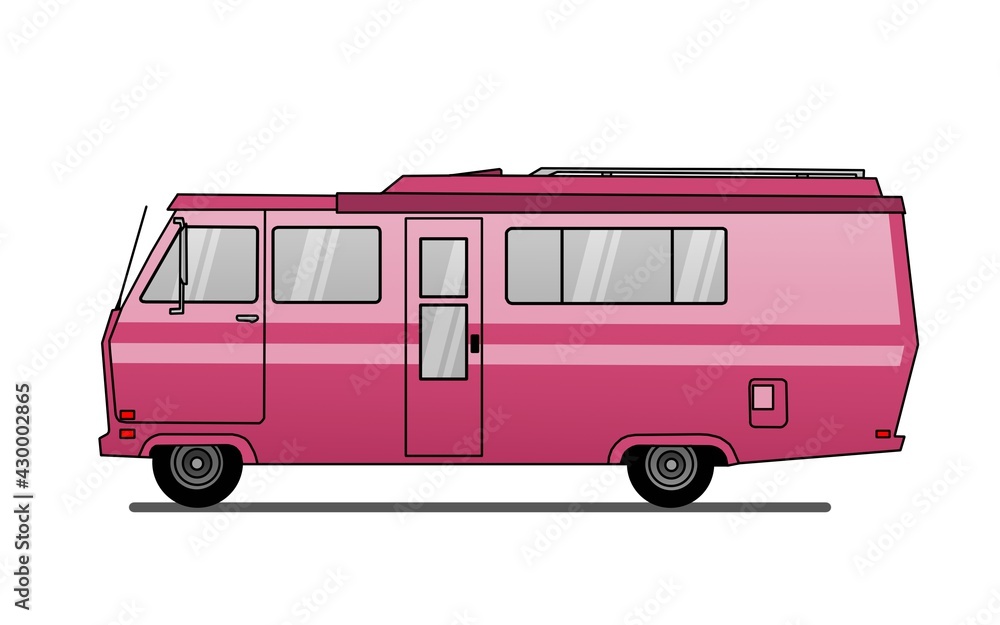 pink camper van isolated on white side view