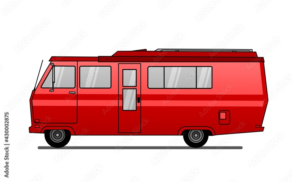 red camper van isolated on white