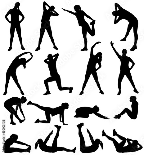 Woman exercising silhouettes - vector