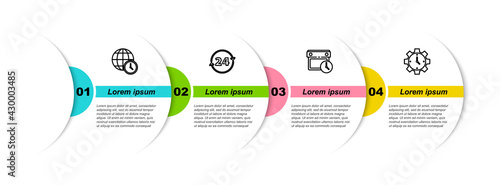 Set line World time, Clock 24 hours, Calendar and clock and Time Management. Business infographic template. Vector
