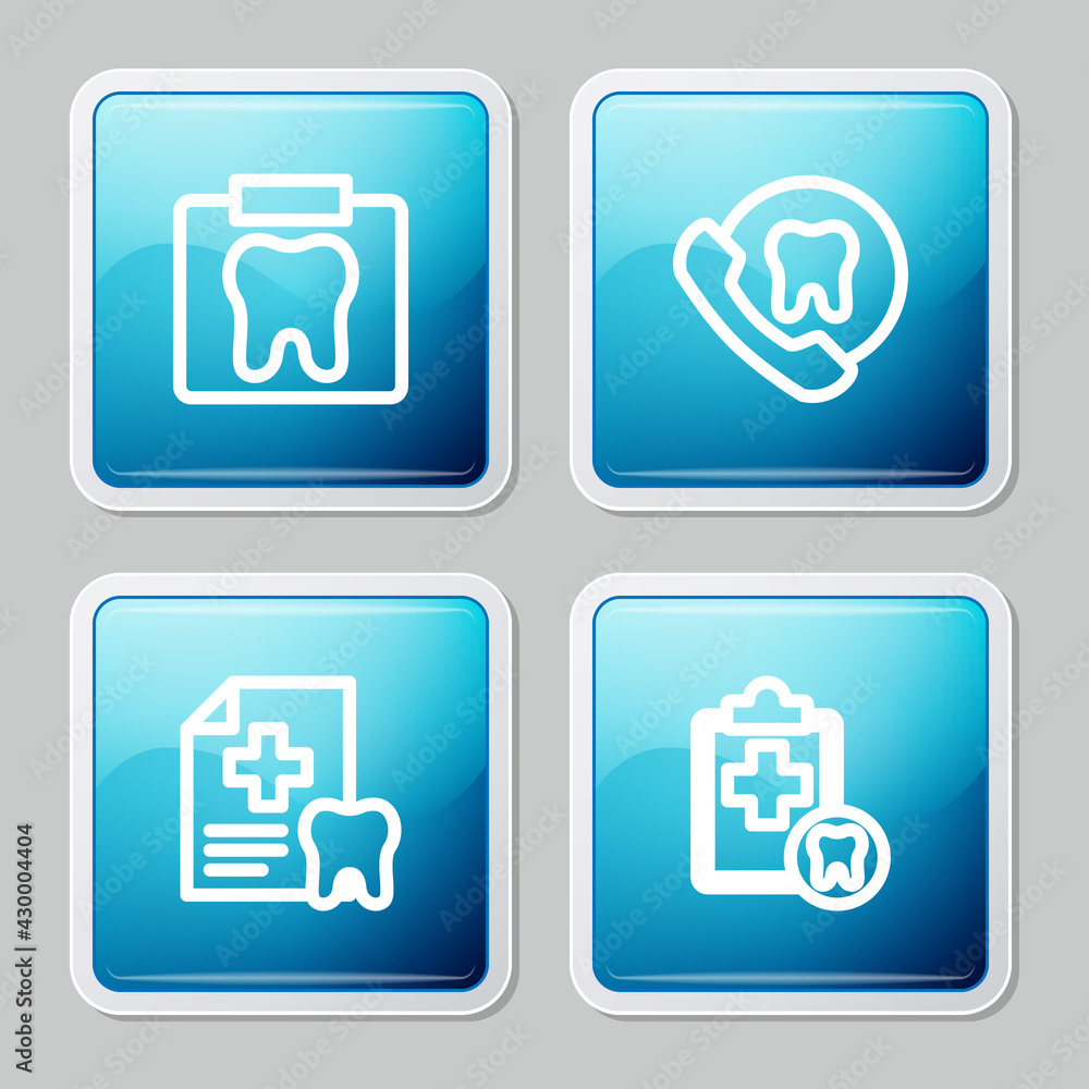 Set line X-ray of tooth, Online dental care, Dental card and icon. Vector