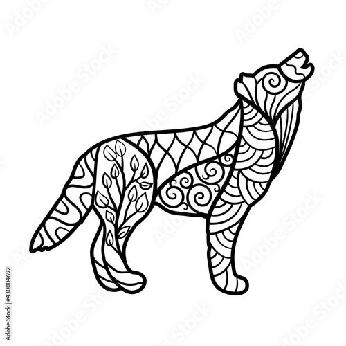 Abstract wolf  zenart  coloring page