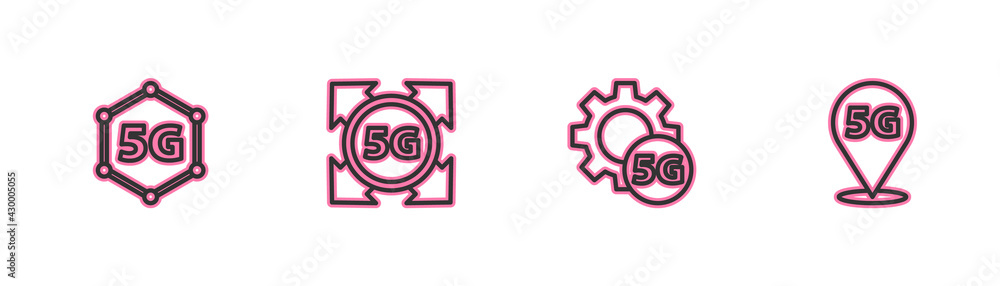 Set line 5G network, Setting, and Location icon. Vector Set line 5G network, Setting, and Location icon. Vector