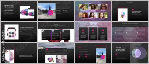 Presentation design vector templates, multipurpose template for presentation slide, flyer, brochure cover design with abstract circle banners. Social media web banner. Social network photo frame.