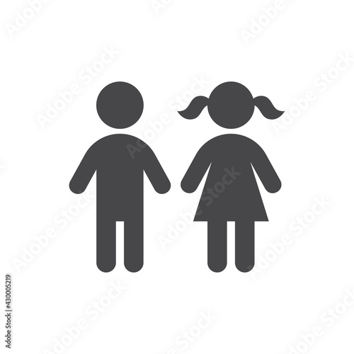 Kids or children black vector icon. Boy and girl symbols.