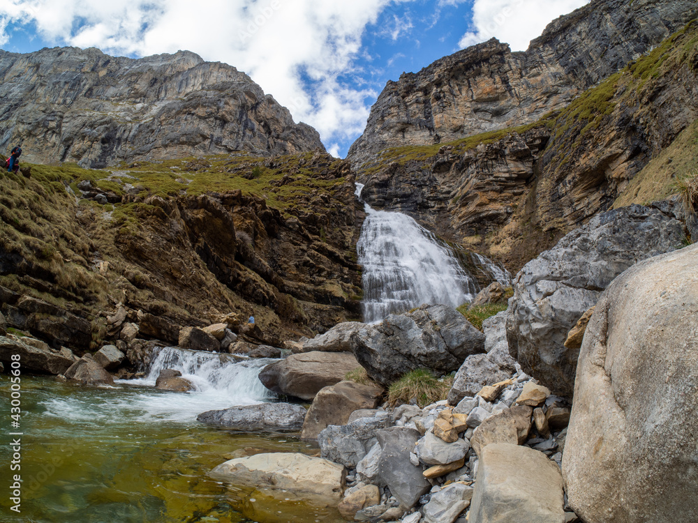 waterfall of the ponytail located in the circus of soaso in the national park of ordesa and monteperdido in the province of huesca