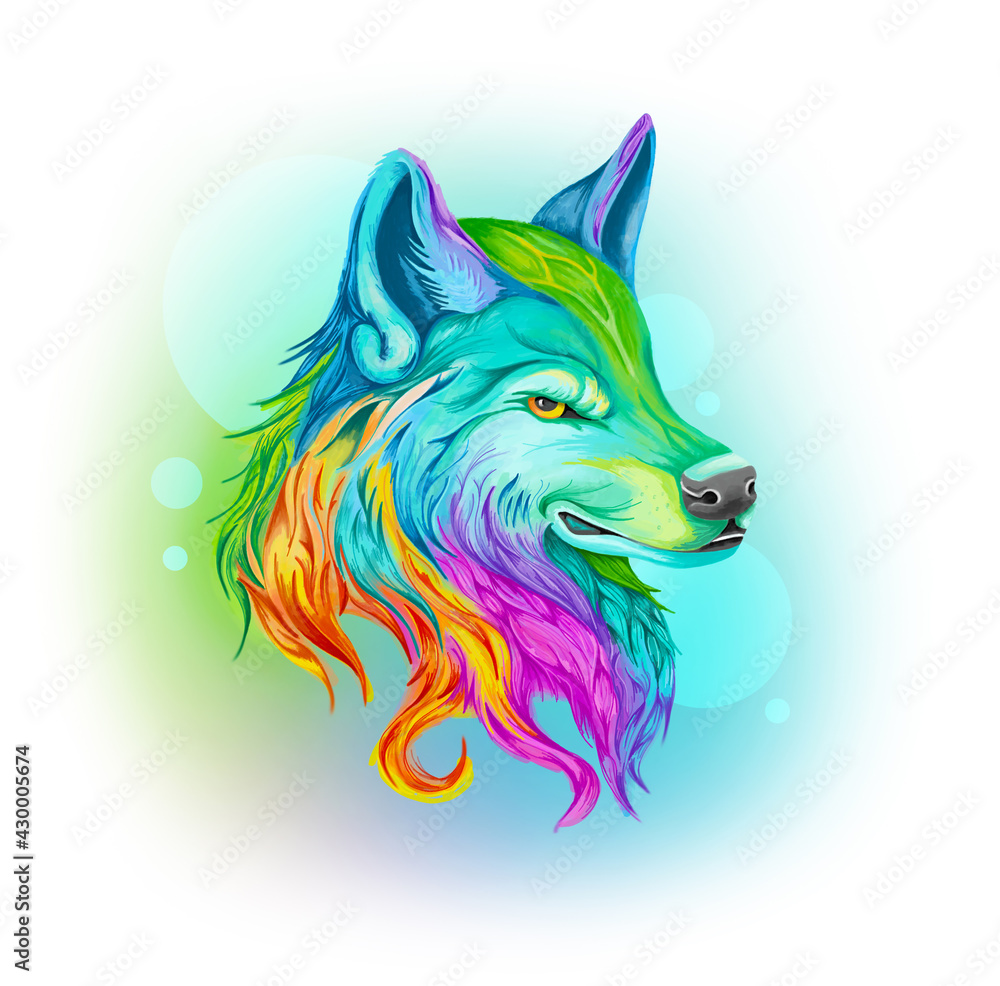 Wild wolf bright colors white background Wild wolf bright colors white background