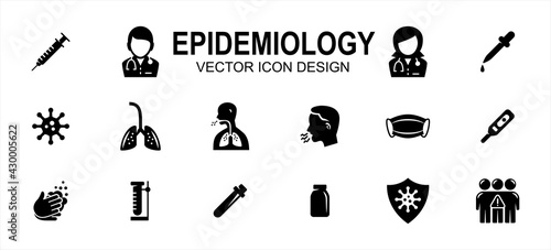 Simple Set of epidemiology contagious disease Related Vector icon user interface graphic design. Contains such Icons as syringe, doctor, viral, virus, lunge, mask, cough, washing hand, thermometer photo