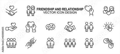 Simple Set of friendship and relationship Related Vector icon user interface graphic design. Contains such Icons as handshake, holding hand, giving love, receiving, chat, sisterhood, brotherhood,