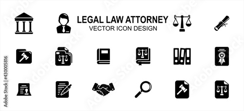 Simple Set of legal law attorney Related Vector icon user interface graphic design. Contains such Icons as court, judge, justice scale, scroll, constitution, hammer, handshake, book, writing,