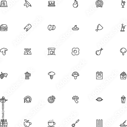 icon vector icon set such as: measurement, butcher, decoration, julienne with mushroom, doodle, retro, flavor, glyph, greenery, crust, cinnamon quills, grain, furnace, thin, pie, sharp, fry, porcini