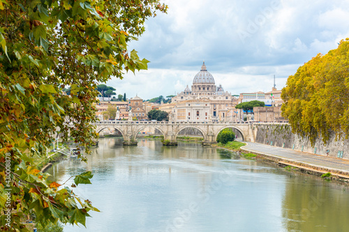 View of the vatican with the tiber river and the bridge of san angelo in an autumn afternoon.