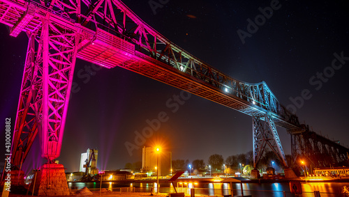 Tees Transporter Bridge under the colorful lights at night in Middlesbrough, United Kingdom photo