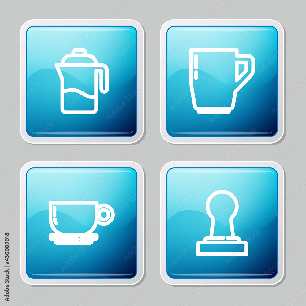 Set line French press, Coffee cup, and tamper icon. Vector Set line French press, Coffee cup, and tamper icon. Vector