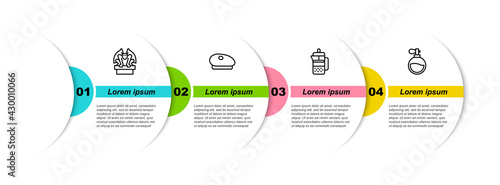 Set line Gargoyle on pedestal, French beret, press and Perfume. Business infographic template. Vector