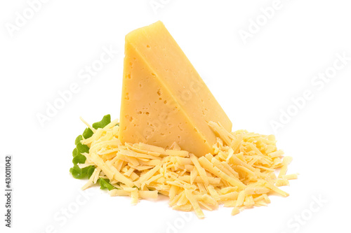 Solid yellow gouda cheese, close-up, isolated on a white background.selective focus.