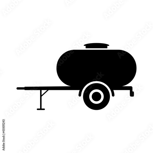 Small barrel trailer icon. Tank. Black silhouette. Side view. Vector simple flat graphic illustration. The isolated object on a white background. Isolate.