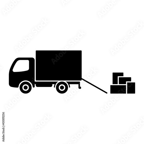 Truck icon. Van and boxes. Black silhouette. Side view. Vector simple flat graphic illustration. The isolated object on a white background. Isolate.