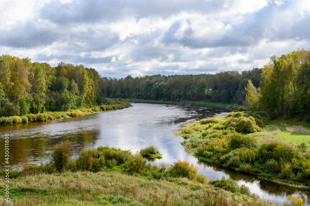 View of the confluence of the Sishka River with the Volga River, Kokoshkino, Rzhev district, Tver region, Russian Federation, September 19, 2020 View of the confluence of the Sishka River with the Volga River, Kokoshkino, Rzhev district, Tver region, Russian Federation, September 19, 2020