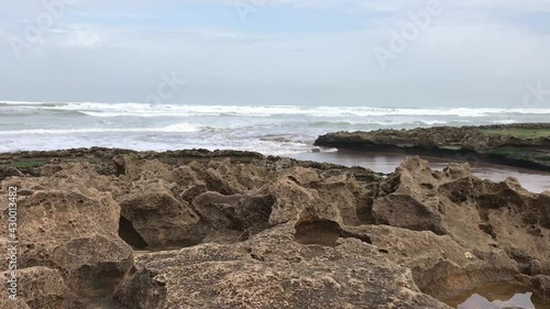 Beautiful view of the waves of ain diab beach in Casablanca, Morocco.
