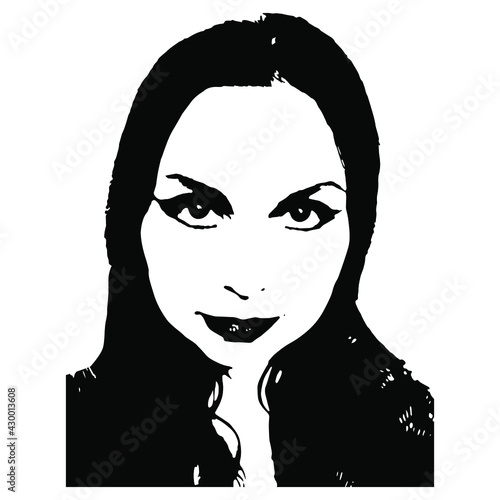 Portrait of a beautiful brunette woman. Black and white silhouette. Female face.