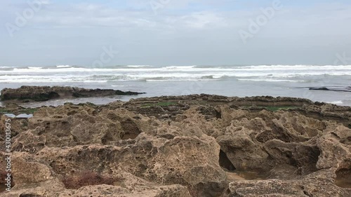 Beautiful view of the waves of ain diab beach in Casablanca, Morocco.
