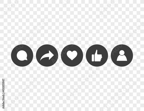 Thumb up, like, heart, repost, comment icon. Vector illustration.