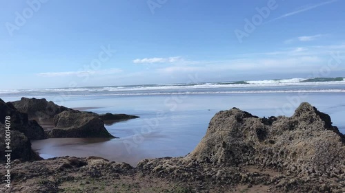 Beautiful view of the waves of ain diab beach in Casablanca, Morocco.
