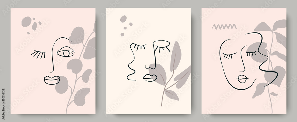 Fashionable abstract design postcards with faces, plants, hand-made details in pastel colors.Interior design,banners, brochures,postcards. Fashionable abstract design postcards with faces, plants, hand-made details in pastel colors.Interior design,banners, brochures,postcards.