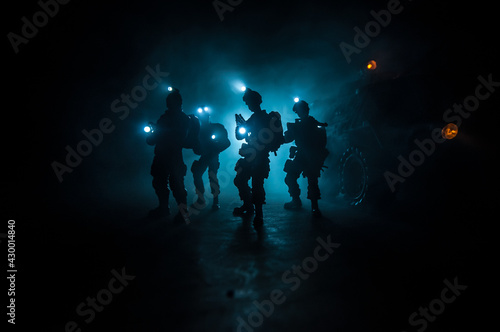 Vászonkép Anti-riot police give signal to be ready
