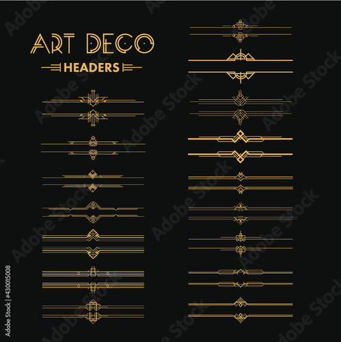 Set of Art deco dividers and headers. Creative template in style of 1920s for your design. Vector illustration. EPS 10