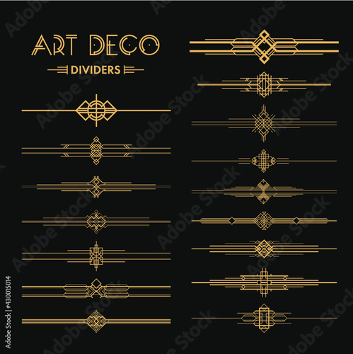 Set of Art deco dividers and headers. Creative template in style of 1920s for your design. Vector illustration. EPS 10